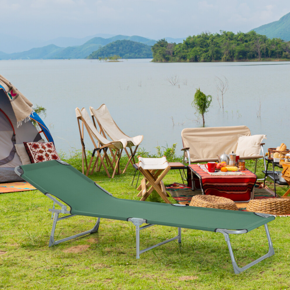 Outsunny Camping Cot Picnic Sun Lounger Portable Folding Chair Patio Green