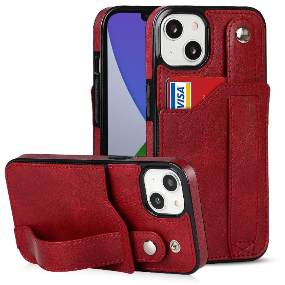(Red) Case For Iphone 14 Card Slot Wristband Lightweight Rfid Blocking Red 764549411313