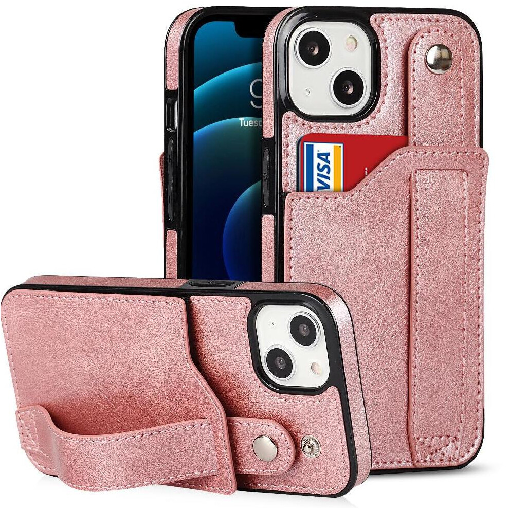 (Pink) Case For Iphone 13 Wristband Lightweight Rfid Blocking Card Slot Pink 764549411542