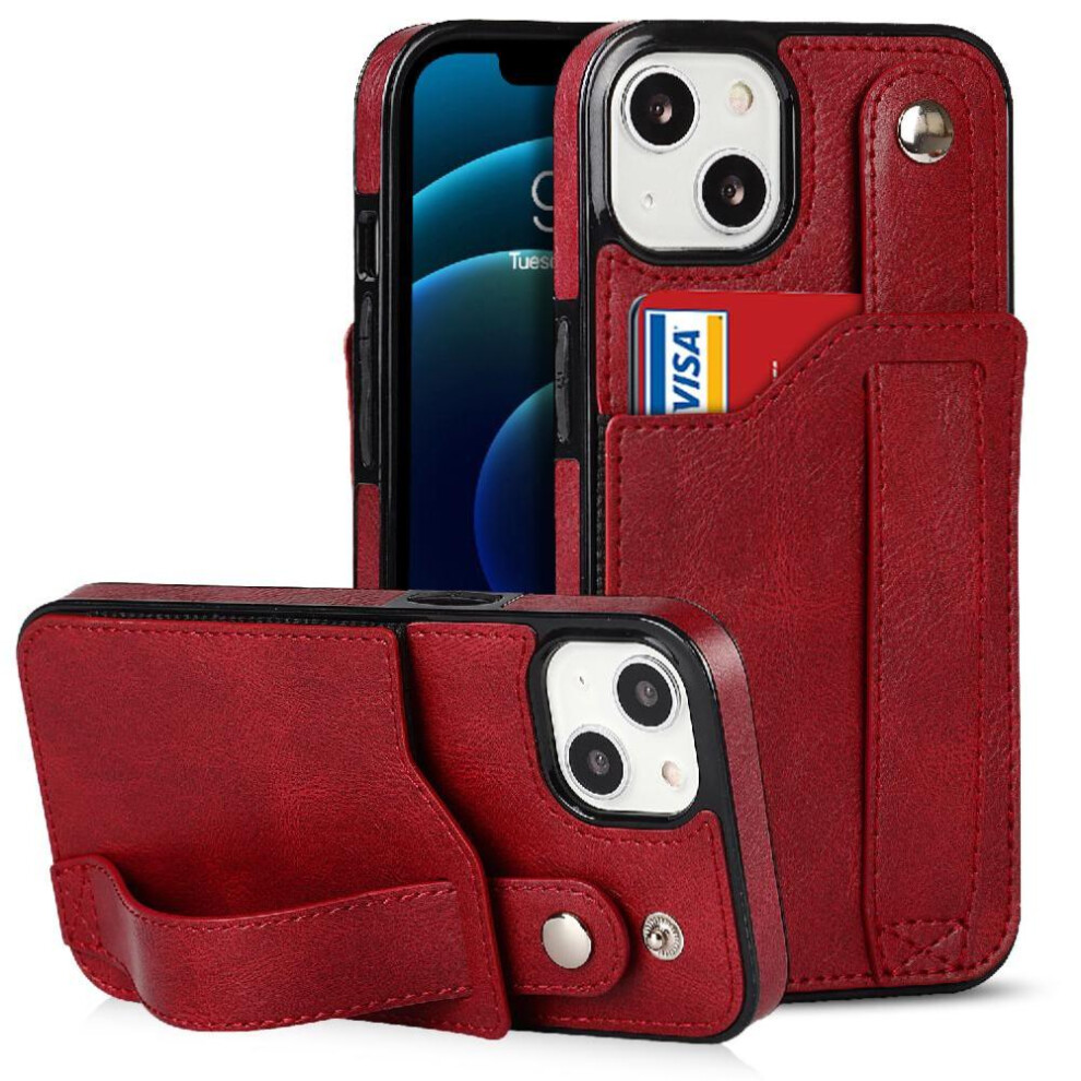 (Red) Case For Iphone 13 Wristband Lightweight Rfid Blocking Card Slot Red 764549411528