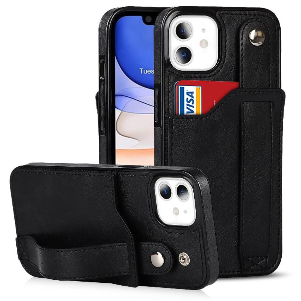 (Black) Case For Iphone 11 Card Slot Wristband Lightweight Rfid Blocking Black 764549412075