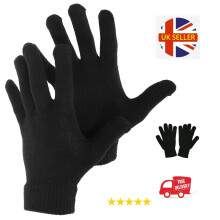 Unisex Zwarte Gebreide Handschoenen Een Maat Thermische Winter Stretch Warme Gezellige Werkhandschoen