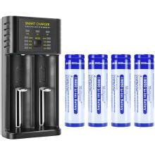 Smart Battery Charger mit 4 Pcs 3.7V Flat Top wiederaufladbare Li-Ion Batterien, 2 Slot Universal Ladegerät für Lithium...