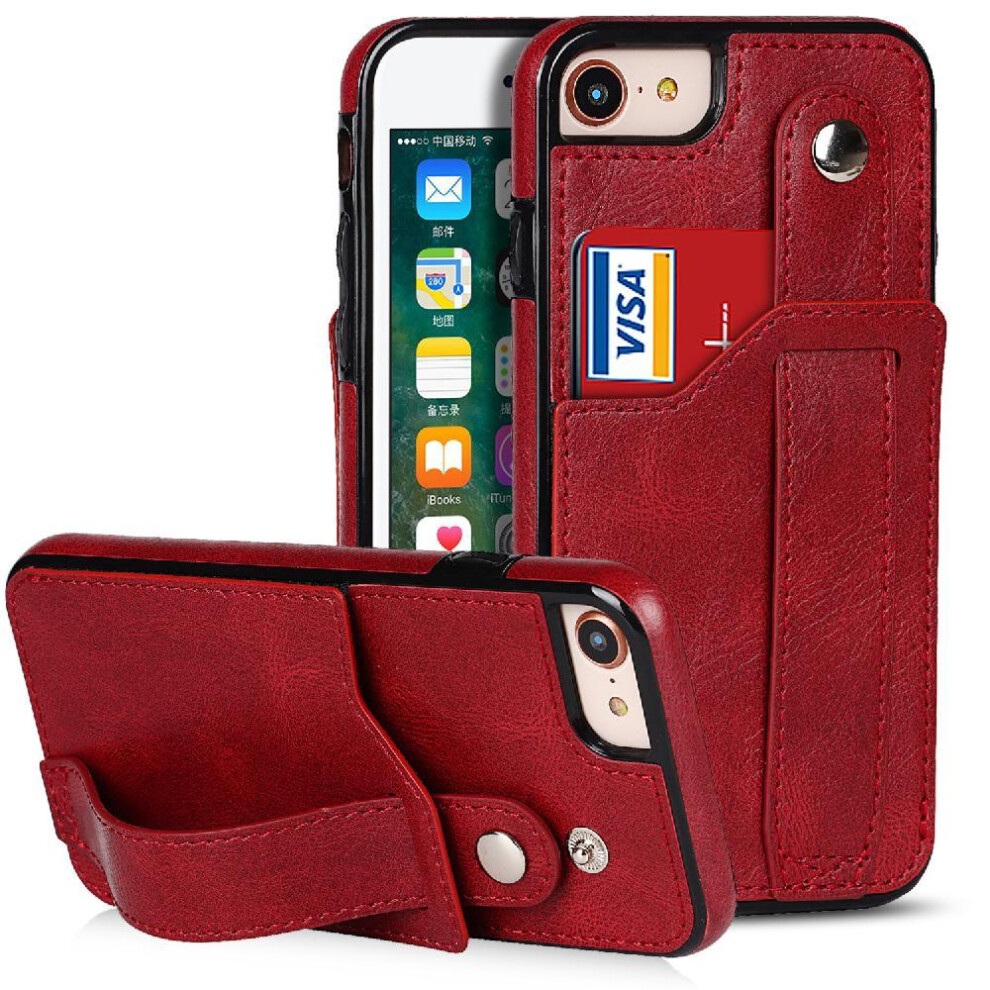 (Red) Case For Iphone Se 2020/2022 Card Slot Rfid Blocking Wristband Lightweight Red 764549412228