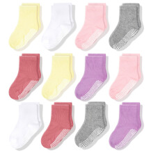 cozyWay Non Slip Toddler Socken 12 Paare mit Griff für Jungen Mädchen Baby Kleinkinder Kinder Anti-Rutsch-Baumwolle Crew Socken 0-6 Monate
