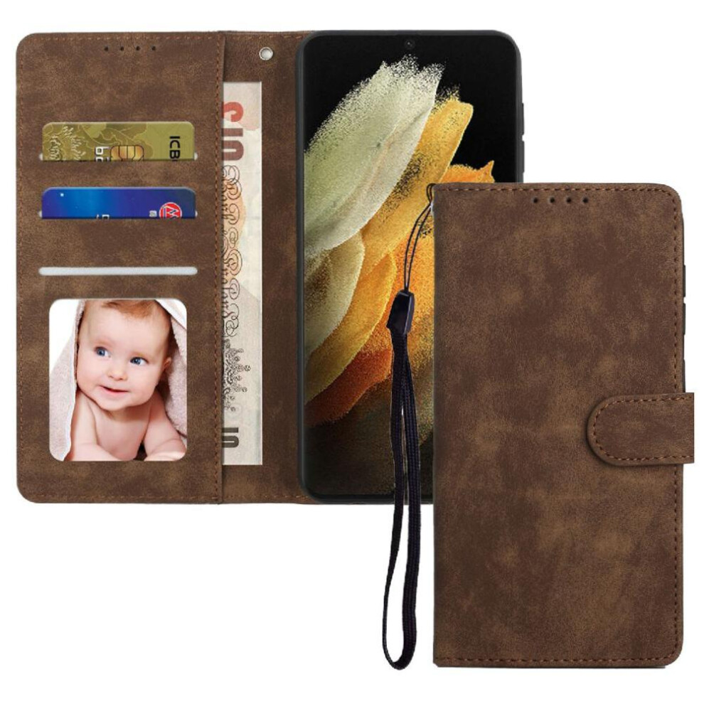 (Brown) Flip Case For Samsung Galaxy S21 Ultra Shockproof Wallet Flip Premium Brown 764549412822