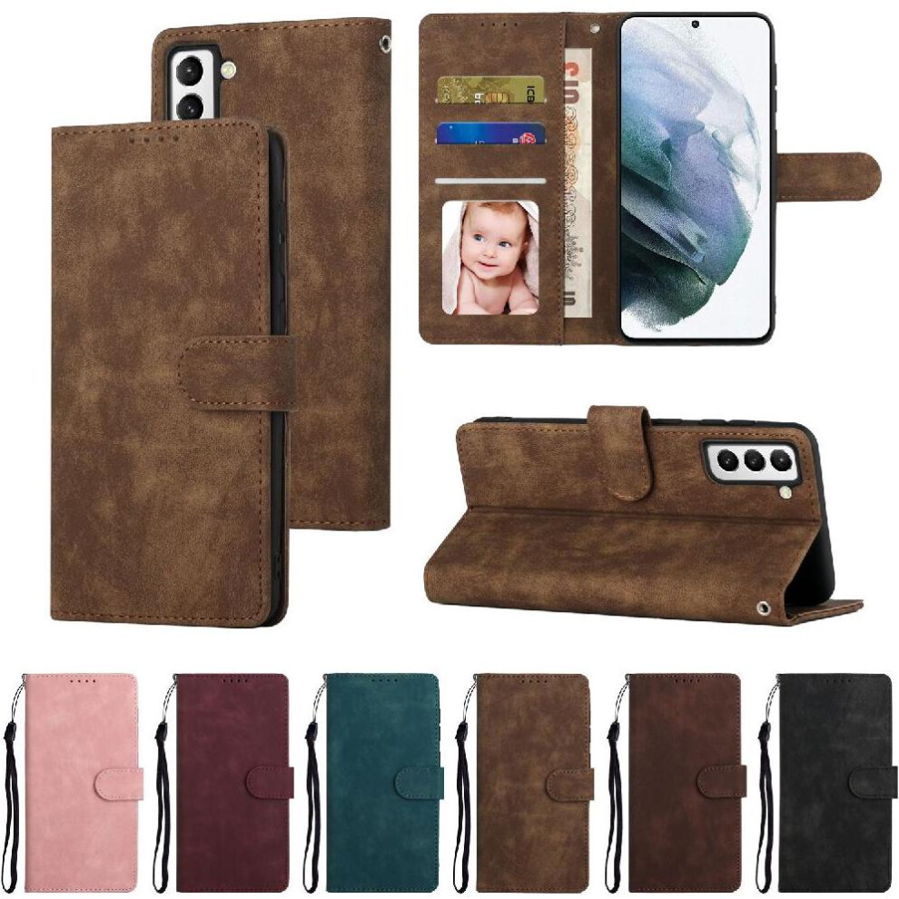 (Brown) Flip Case For Samsung Galaxy S21 Fe Premium Shockproof Flip Wallet Brown 764549412945