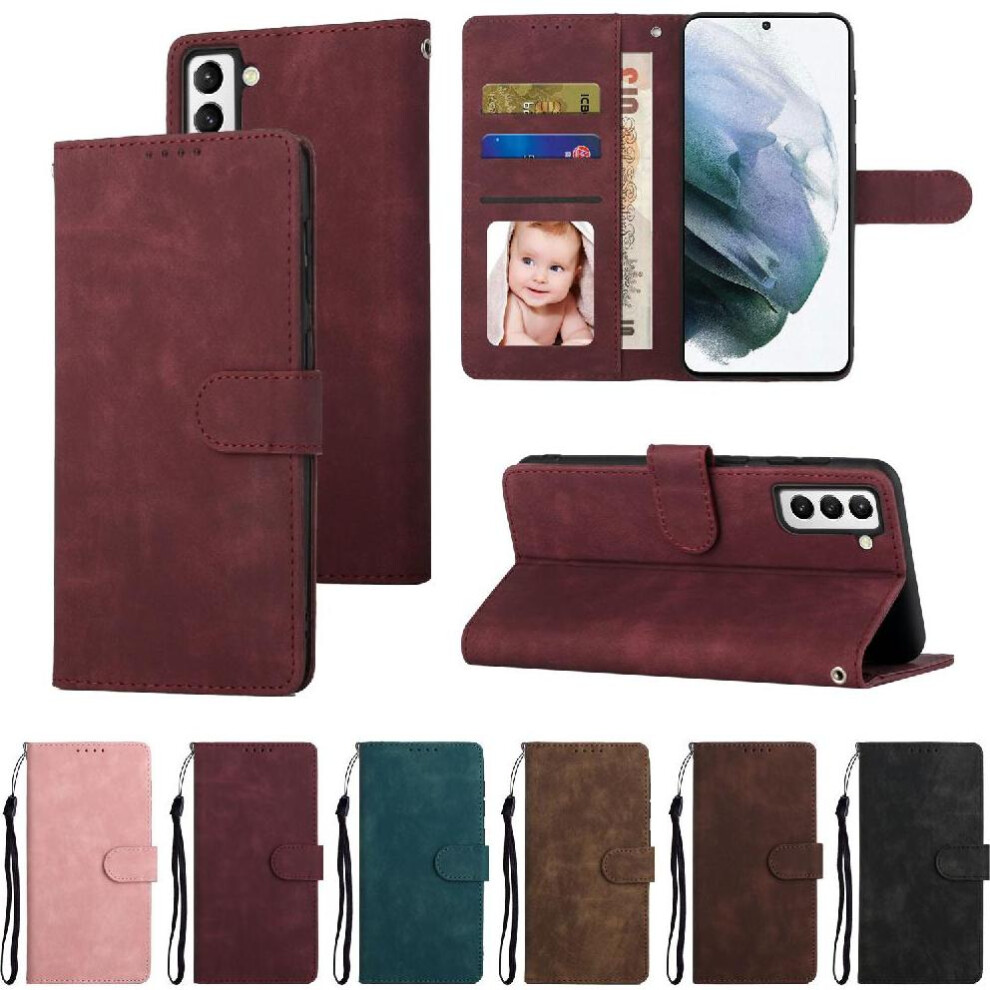(Red) Flip Case For Samsung Galaxy S21 Fe Premium Shockproof Flip Wallet Red 764549412914