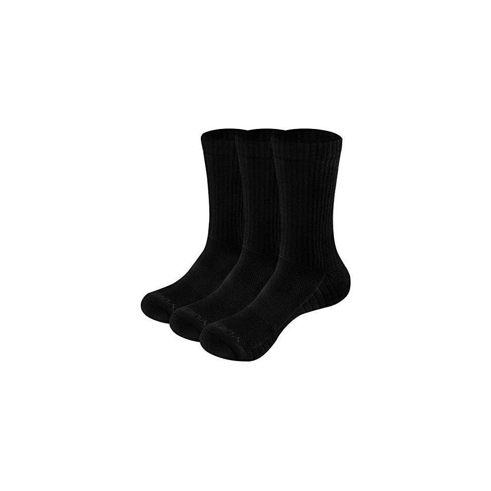 Mens Hiking Walking Socks Black Cotton Cushioned Casual Sports Socks Padded Work Socks Crew Length Thermal Boot Socks for Men 9-12, 3 Pairs