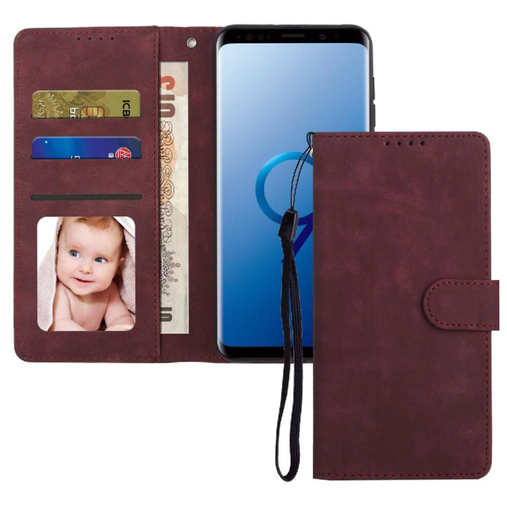 (Red) Flip Case For Samsung Galaxy S9 Shockproof Flip Premium Wallet Red 764549413515