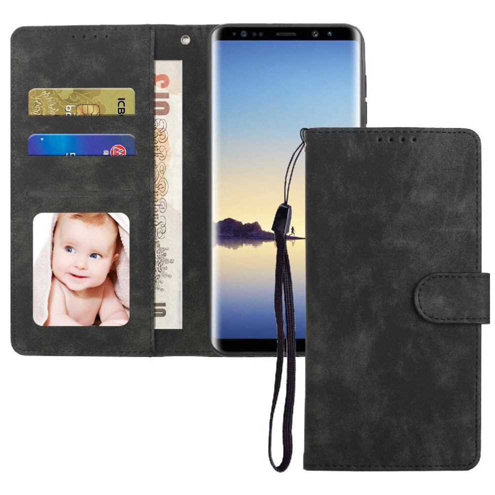 (Black) Flip Case For Samsung Galaxy Note 8 Wallet Flip Shockproof Premium Black 764549414093