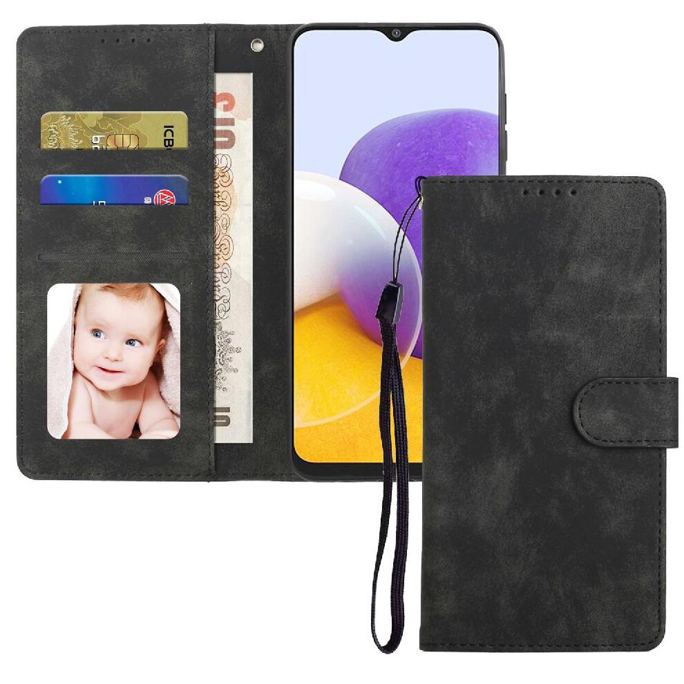 (Black) Flip Case For Samsung Galaxy A22 5G Premium Wallet Flip Shockproof Black 764549415175