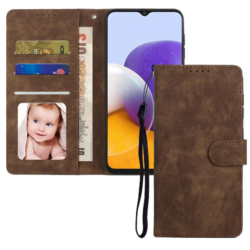 (Brown) Flip Case For Samsung Galaxy A22 5G Premium Wallet Flip Shockproof Brown 764549415229