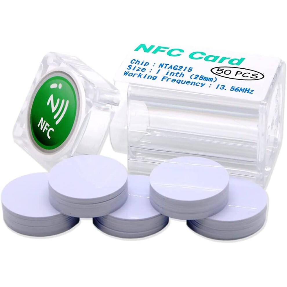 50Pcs Ntag215 Nfc Round Card 25Mm(1Inch), Compatible With Tagmo And Amiibo,504 Bytes Memory,For All Nfc Phone And Devices White 6901891008172