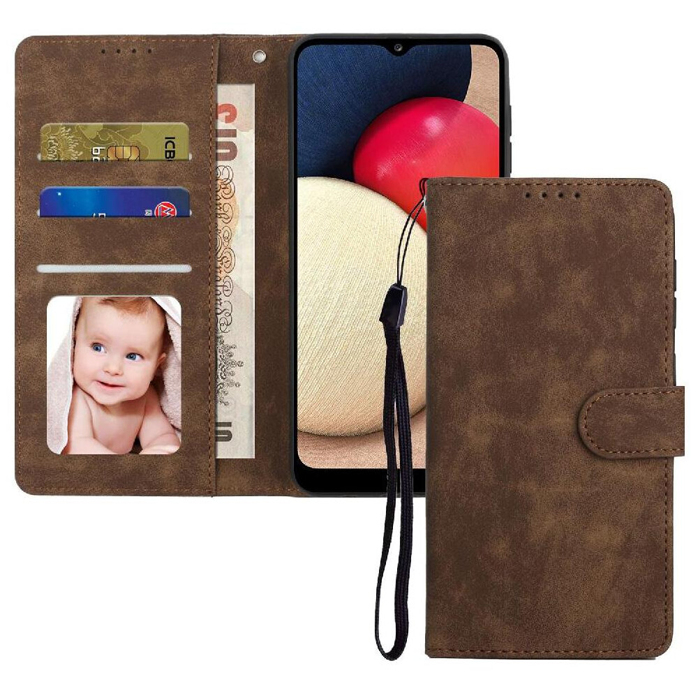 (Brown) Flip Case For Samsung Galaxy A03s Premium Shockproof Wallet Flip Brown 764549415762