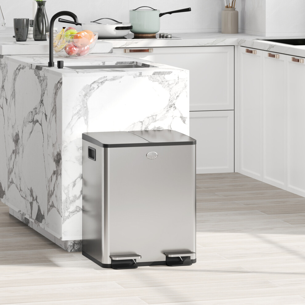 40L Double Kitchen Pedal Bin Stainless Steel Soft Close Recycling Waste Bin - Image 6