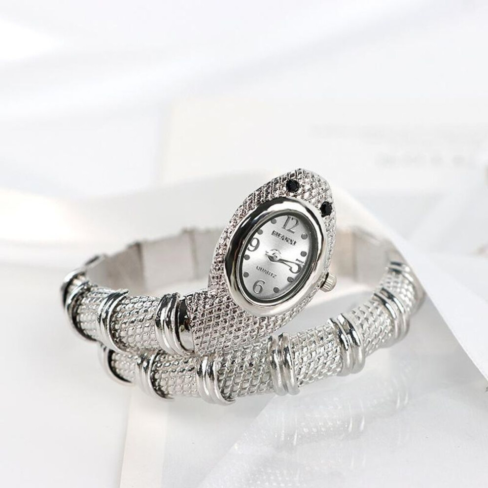 (silver) Women Quartz Watch Snake Watches Stainless Steel Bracelet Wristwatch Jewelry Gifts
