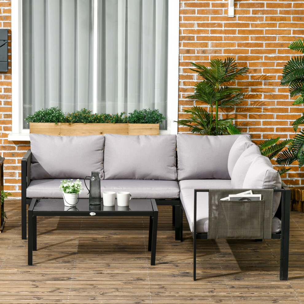 Outsunny 4 Piece Garden Furniture Set W/ Breathable Mesh Pocket, Light Grey