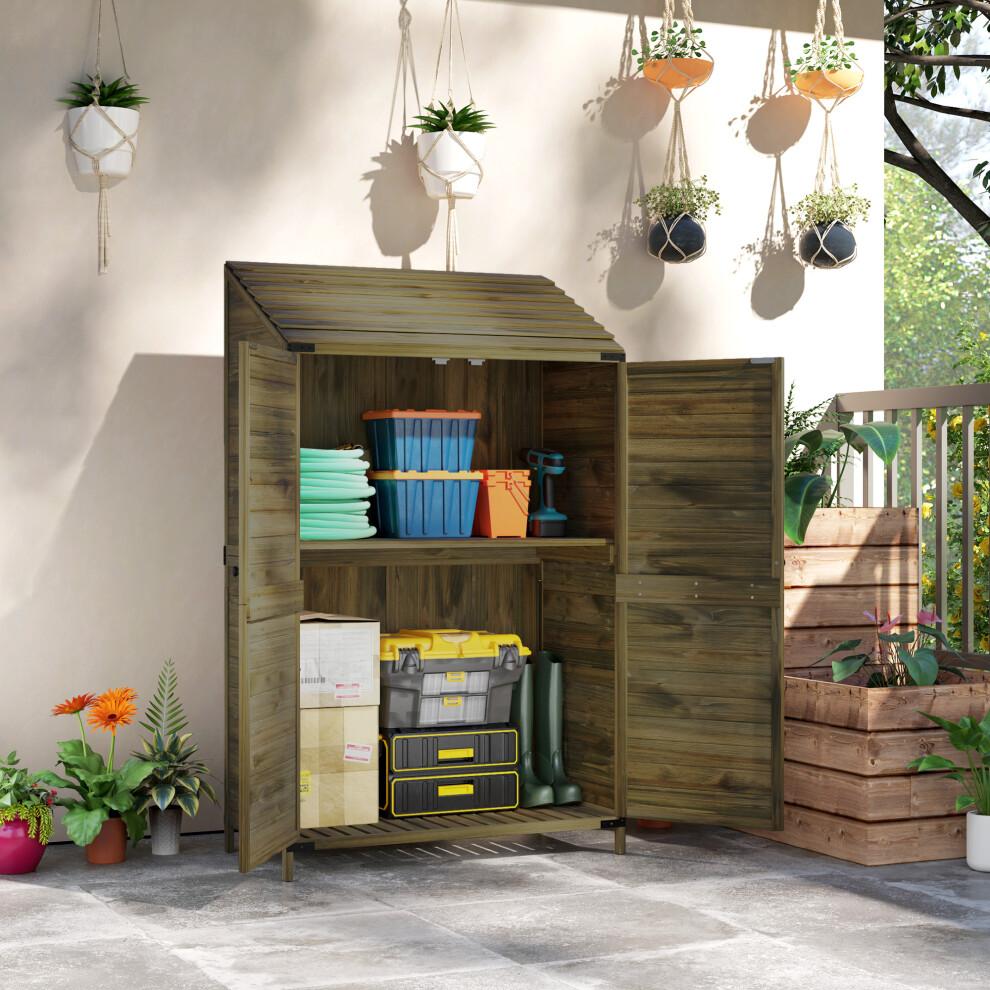 Outsunny Wooden Garden Storage Shed w/Double Doors and Shelves, Olive Brown
