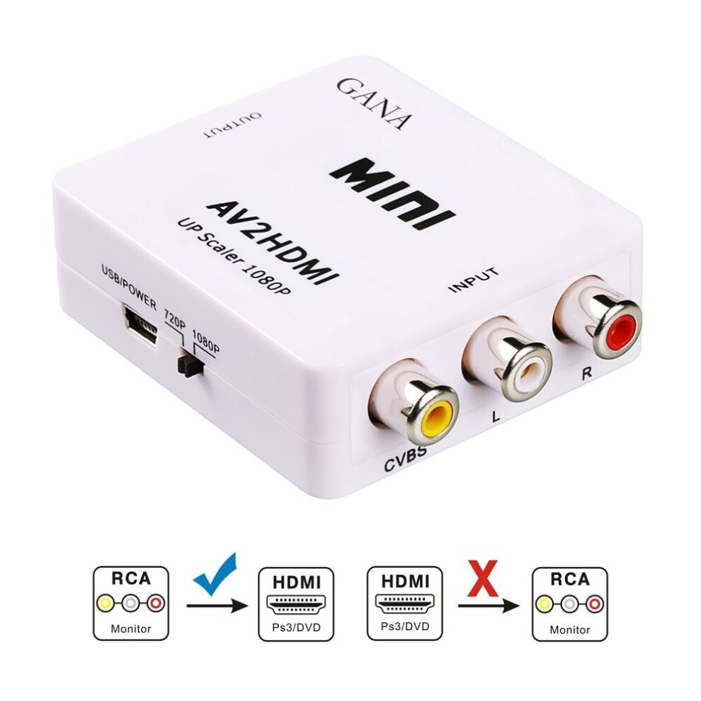 Av To Hdmi, Gana 1080P Mini Rca Composite Cvbs Av To Hdmi Video Audio Converter Adapter Supporting Pal/Ntsc With Usb Charge Cable For Pc Laptop... 601285151472