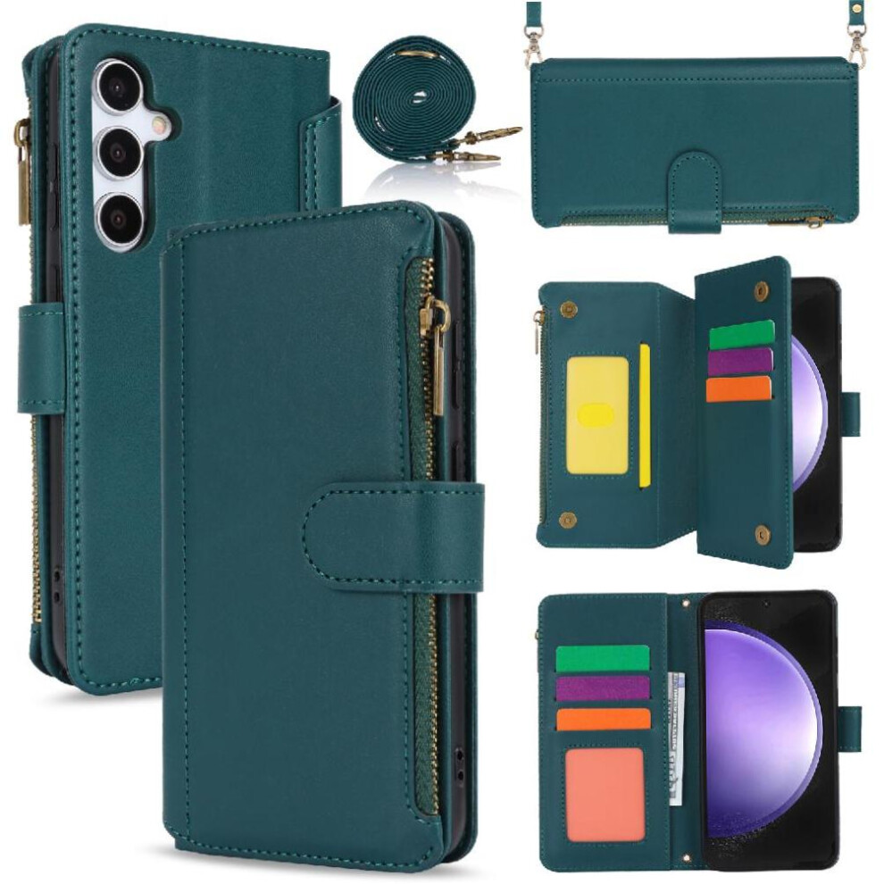 (Green) Flip Case For Samsung Galaxy S23 Fe Wallet Rfid Blocking Shockproof Short And Long Strap Green 764549417506