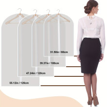 (80cm, 5PCS) 5-Pack Clear Garment Bags - Dust & Moth Protection, Breathable PEVA, Full Zipper