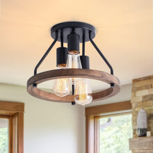(1pack) Rustic 3-Light Farmhouse Ceiling Light with Wood Grain Finish