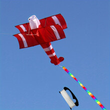 (Red Plane) 3D Bi-Plane Kite with 109 Yards of Line - Durable Polyester & Fiberglass, Perfect for Outdoor Fun