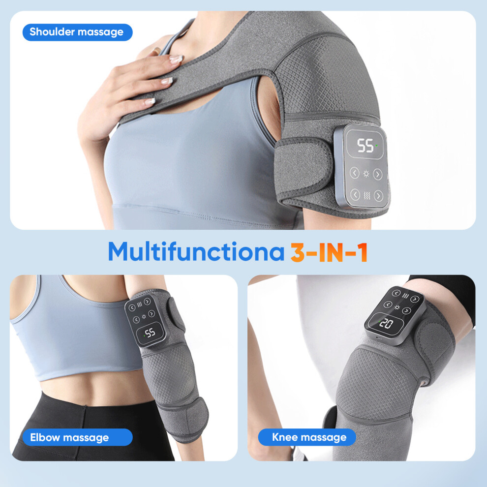Closkye (Grey) Heated Knee Massager - 3 In 1 Vibration Warm Pad Wrap - Ideal For Knee, Elbow, Shoulder Relax