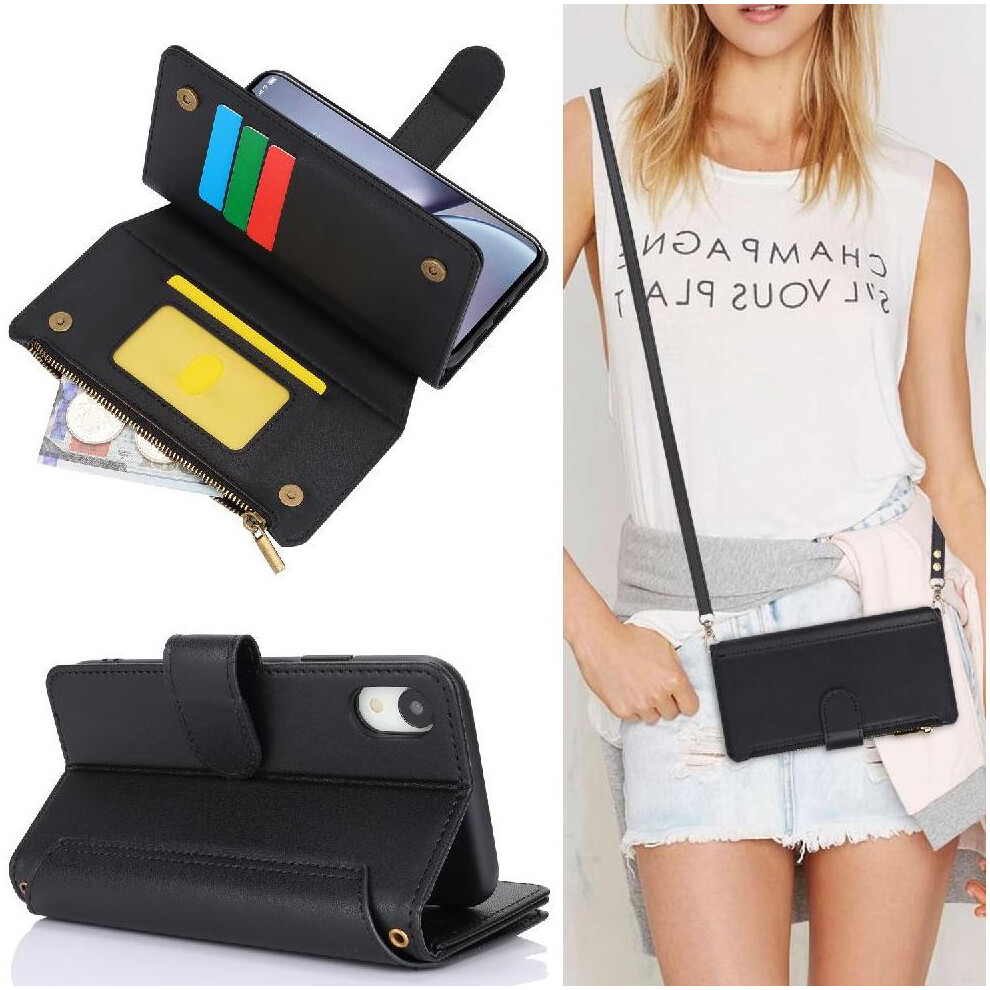 Photos - Case  Flip  for iphone Xr Rfid Blocking Shockproof Wallet Short and Long Strap(Black)