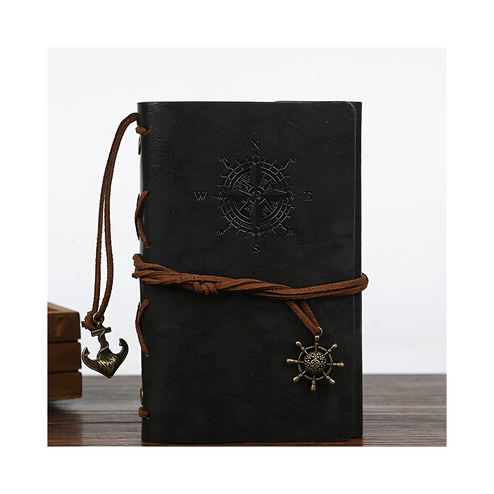 Photos - Notebook  Vintage Pirate-Themed Spiral Ring Binder Journal - Faux Leather Cover with Compass & Steering Wheel Design(BLACK)
