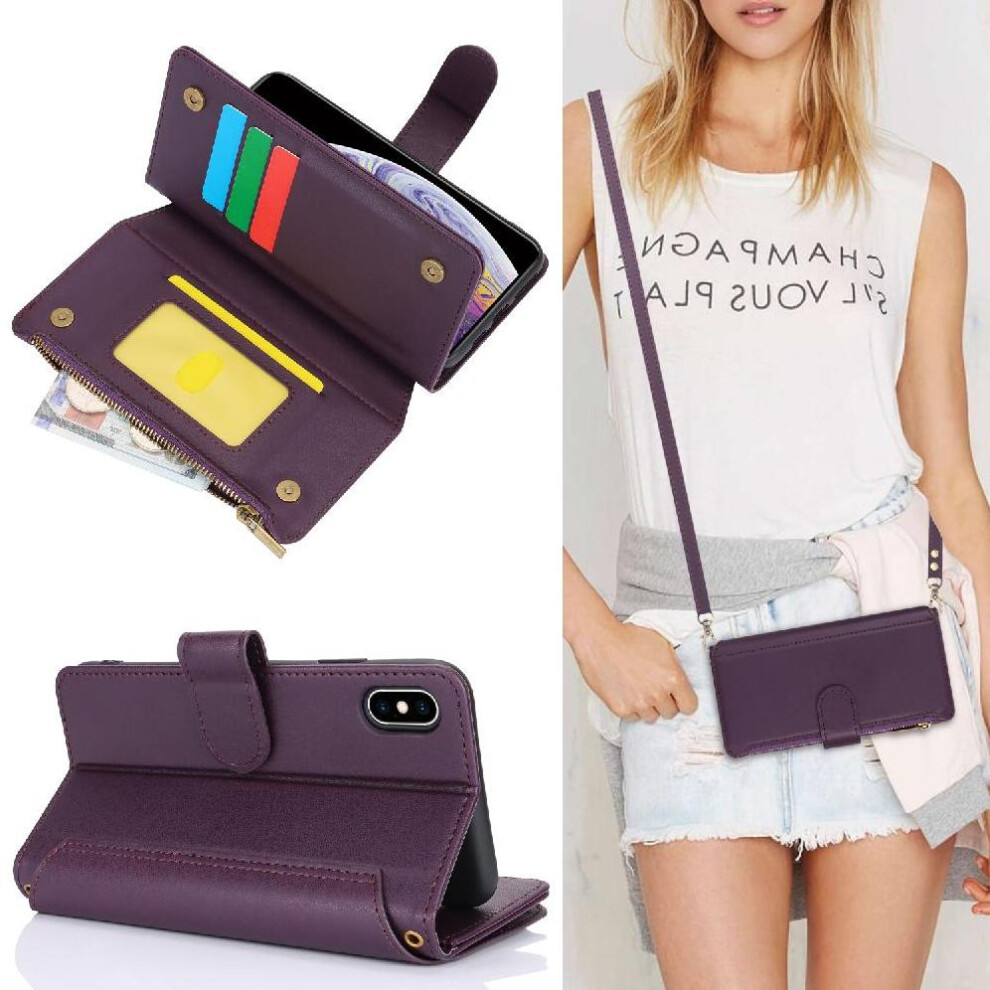 (Purple) Flip Case For Iphone Xs Wallet Rfid Blocking Short And Long Strap Shockproof Purple 764549418367