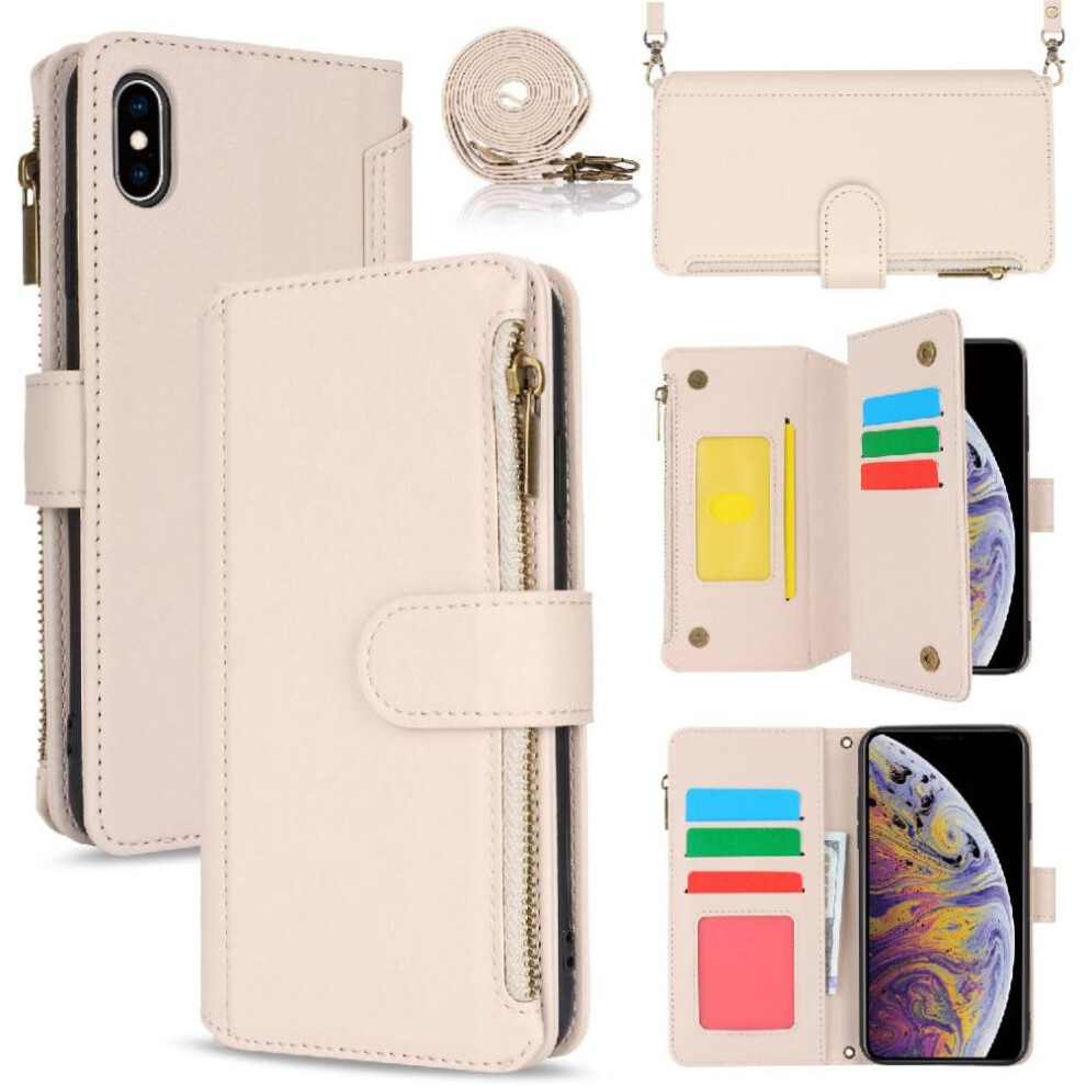 (White) Flip Case For Iphone Xs Wallet Rfid Blocking Short And Long Strap Shockproof White 764549418381