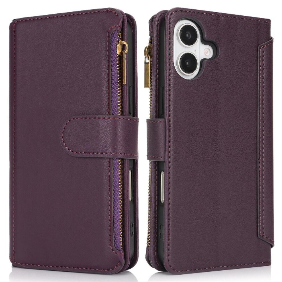 (Purple) Flip Case For Iphone 16 Rfid Blocking Shockproof Wallet Short And Long Strap Purple 764549418510