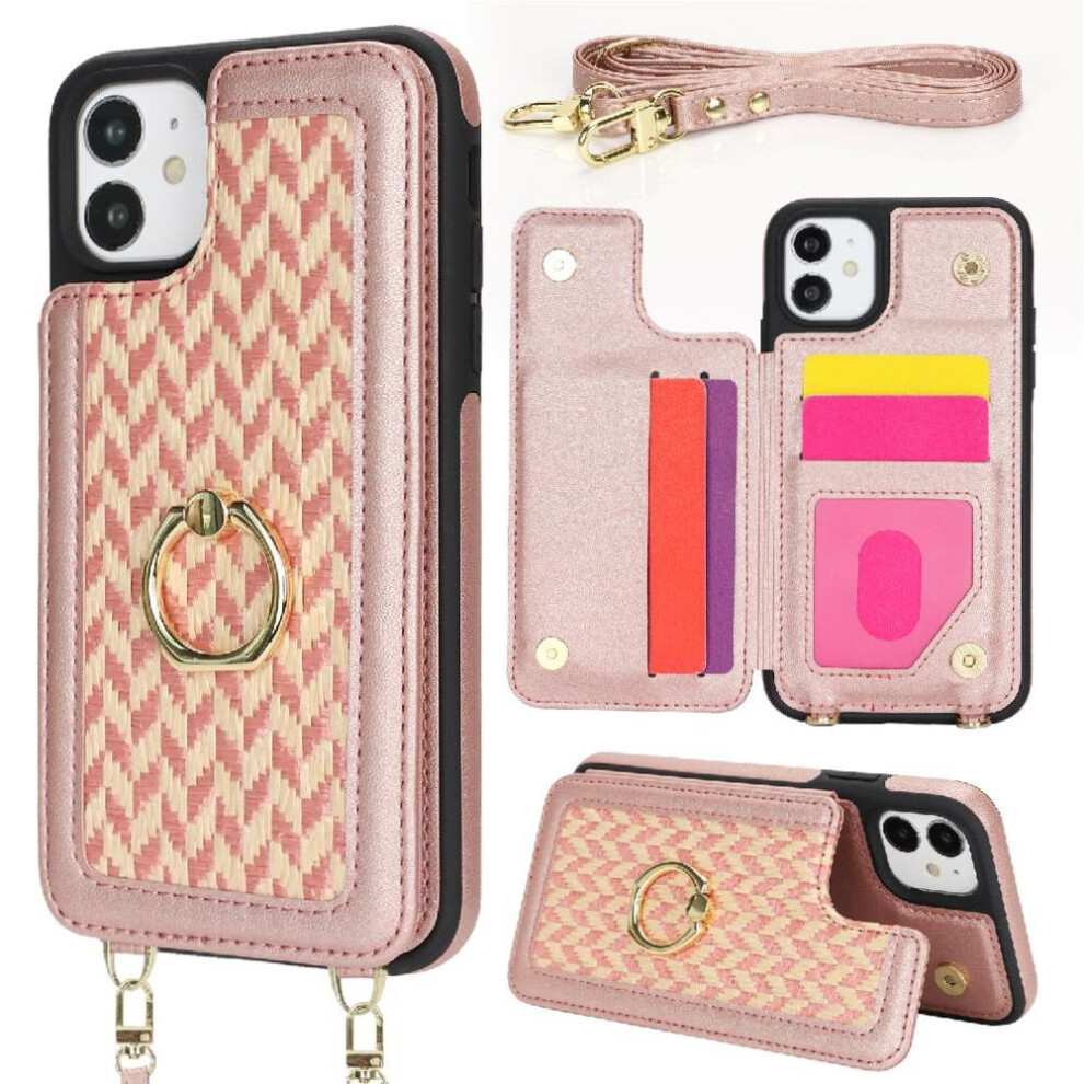 (Pink) Case For Iphone 11 Rfid Blocking Crossbody Strap Ring Holder Wallet Pink 764549420131