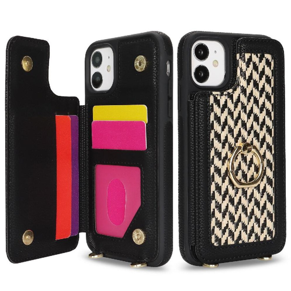 (Black) Case For Iphone 11 Rfid Blocking Crossbody Strap Ring Holder Wallet Black 764549420124