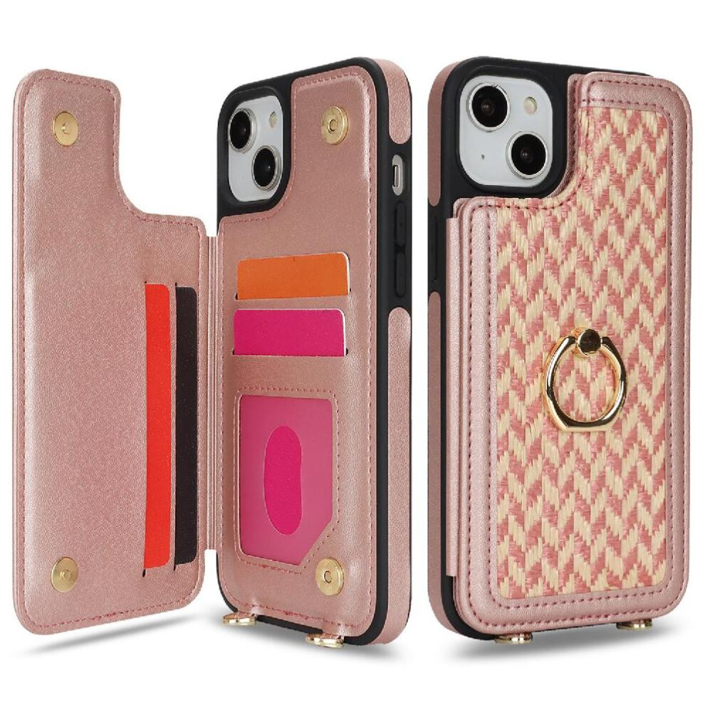 (Pink) Case For Iphone 14 Crossbody Strap Wallet Ring Holder Rfid Blocking Pink 764549420377