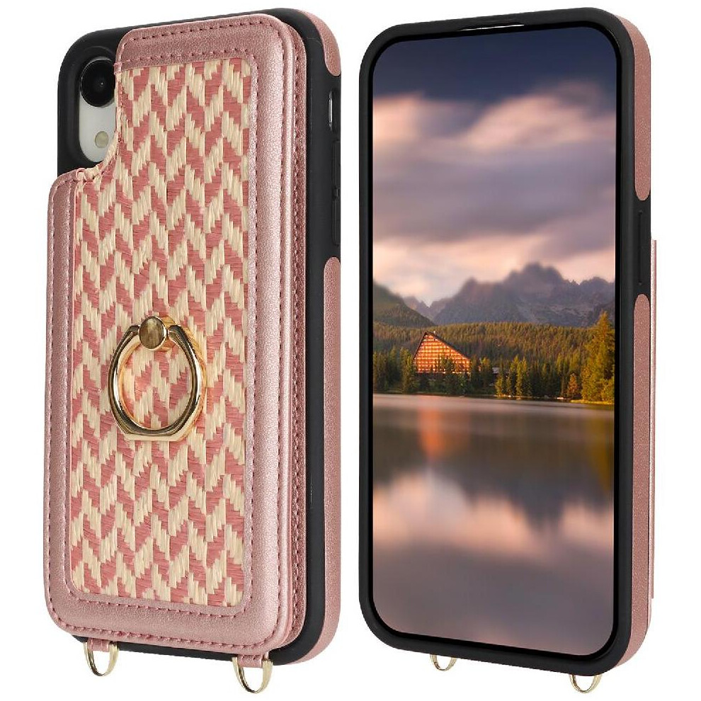(Pink) Case For Iphone Xr Crossbody Strap Rfid Blocking Ring Holder Wallet Pink 764549421015