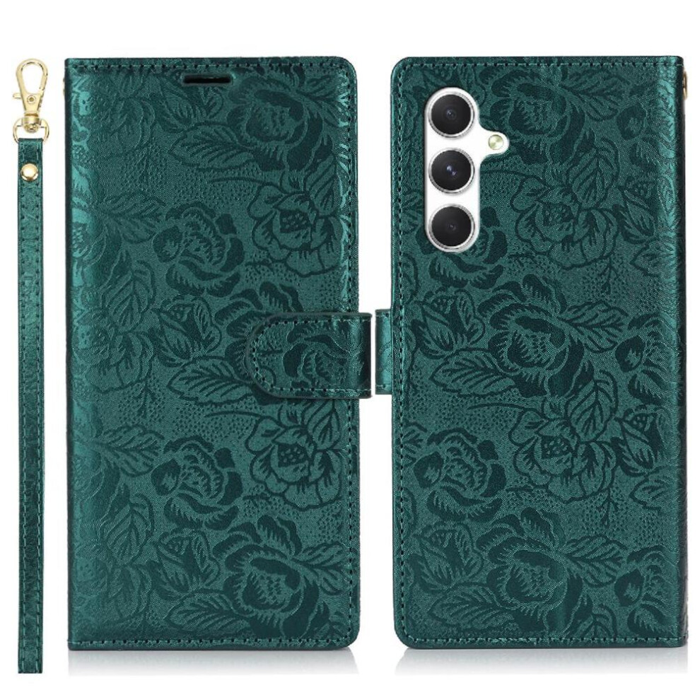 (Green) Flip Case For Samsung Galaxy S23 Fe Magnetic Closure Wallet Soft Tpu Wrist Lanyard Green 764549421275