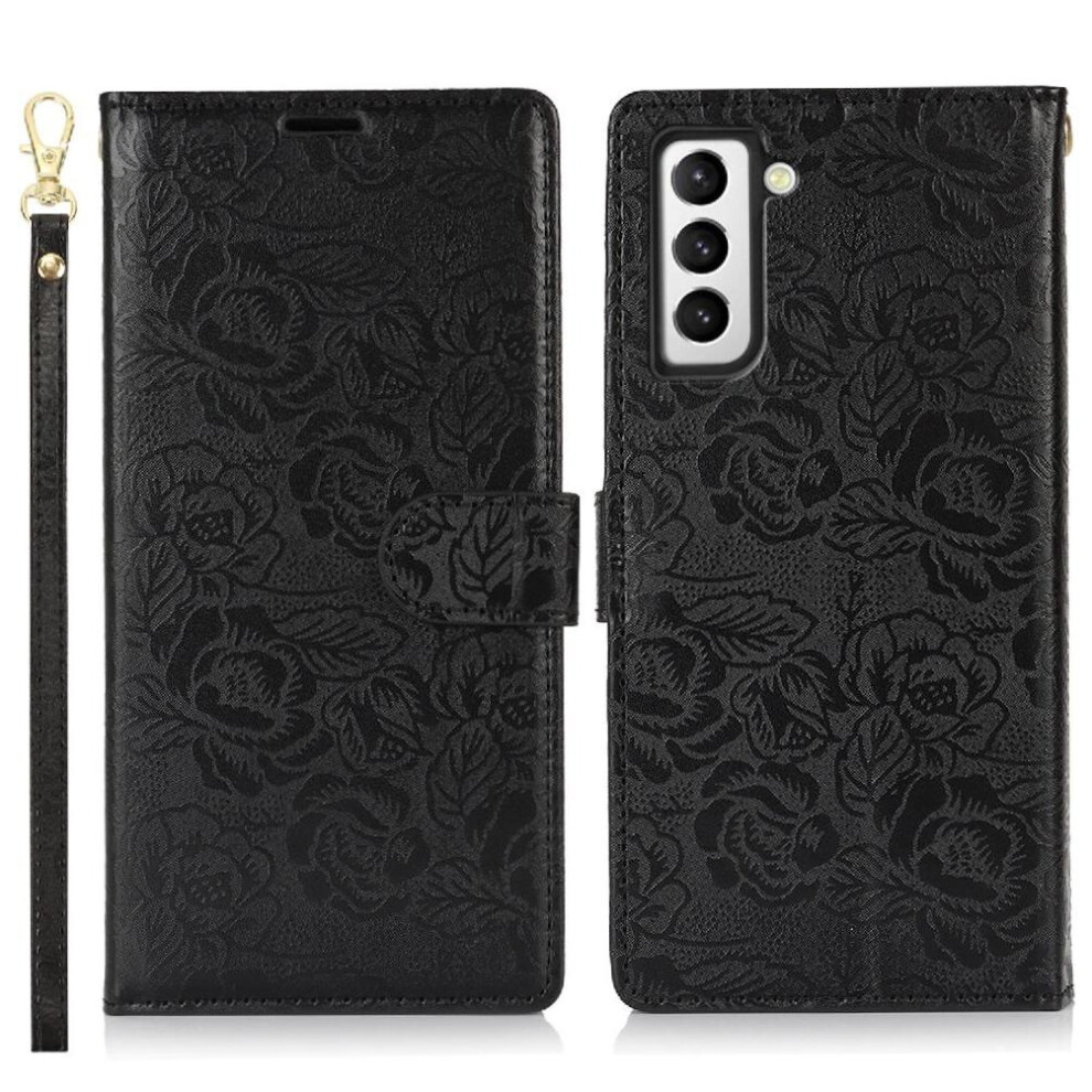 (Black) Flip Case For Samsung Galaxy S22 Wallet Wrist Lanyard Magnetic Closure Soft Tpu Black 764549421480