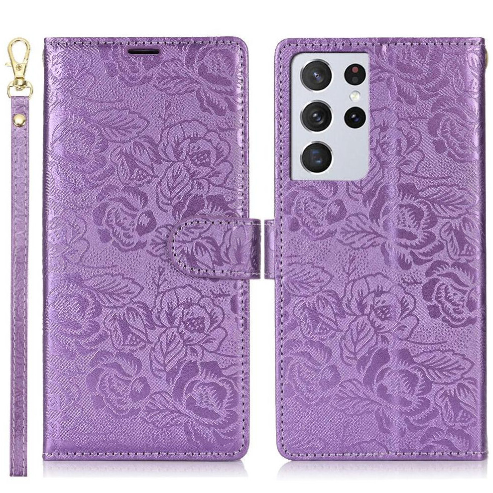(Purple) Flip Case For Samsung Galaxy S21 Ultra Soft Tpu Wallet Wrist Lanyard Magnetic Closure Purple 764549421541