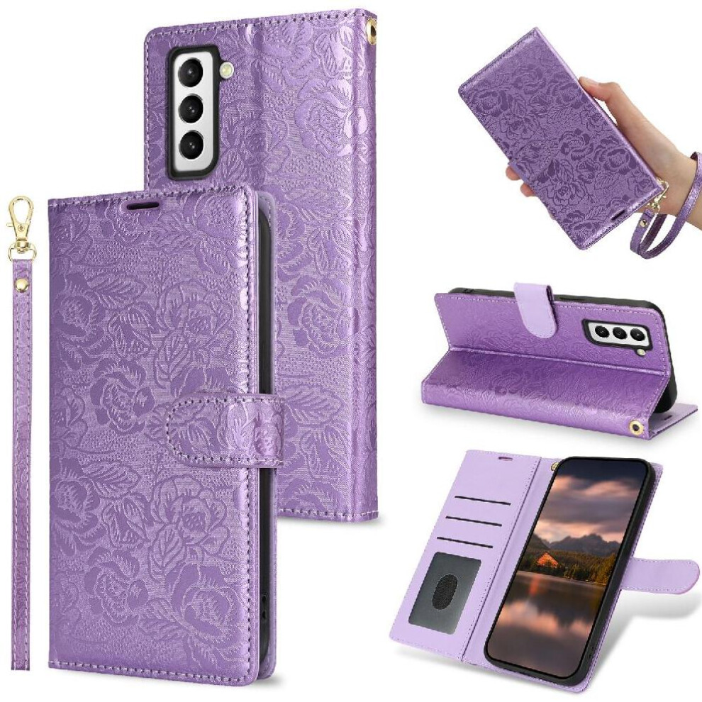 (Purple) Flip Case For Samsung Galaxy S21 Fe Wrist Lanyard Wallet Soft Tpu Magnetic Closure Purple 764549421596