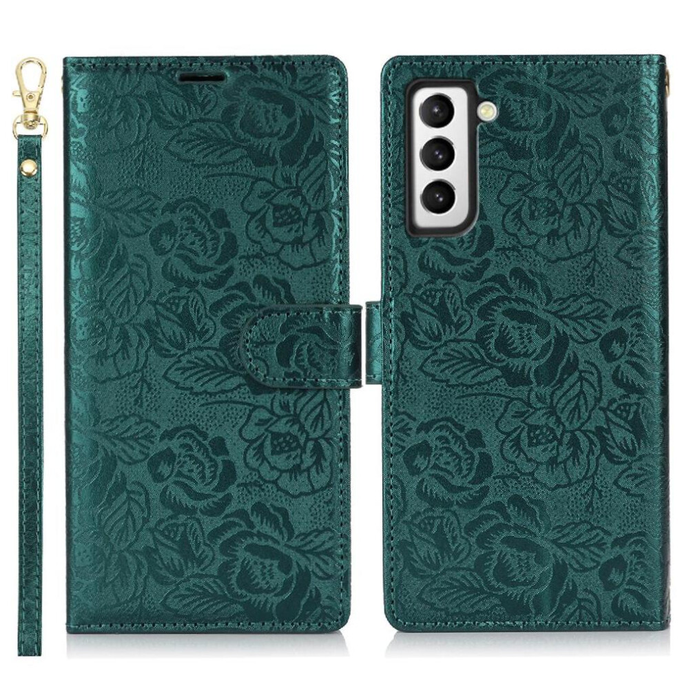 (Green) Flip Case For Samsung Galaxy S21 Fe Wrist Lanyard Wallet Soft Tpu Magnetic Closure Green 764549421572