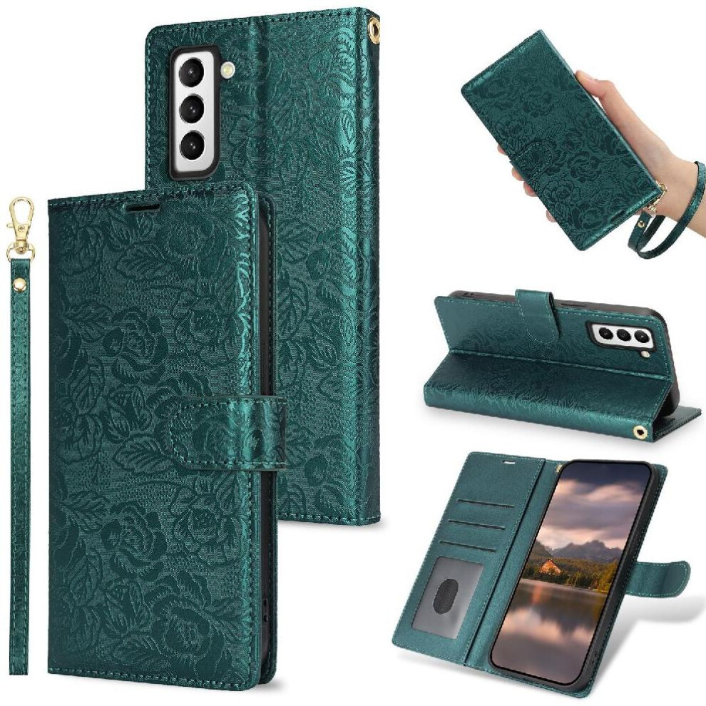 (Green) Flip Case For Samsung Galaxy S21 Soft Tpu Wallet Wrist Lanyard Magnetic Closure Green 764549421671