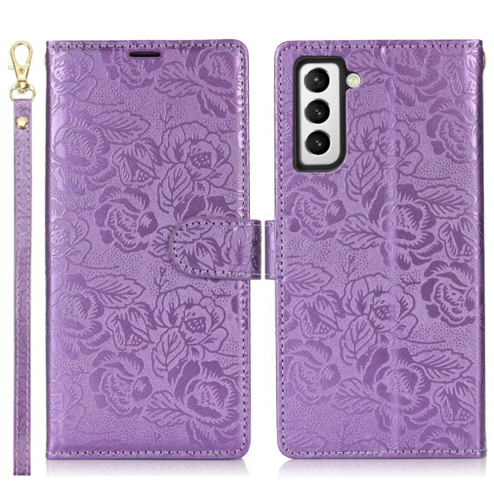 (Purple) Flip Case For Samsung Galaxy S21 Soft Tpu Wallet Wrist Lanyard Magnetic Closure Purple 764549421695