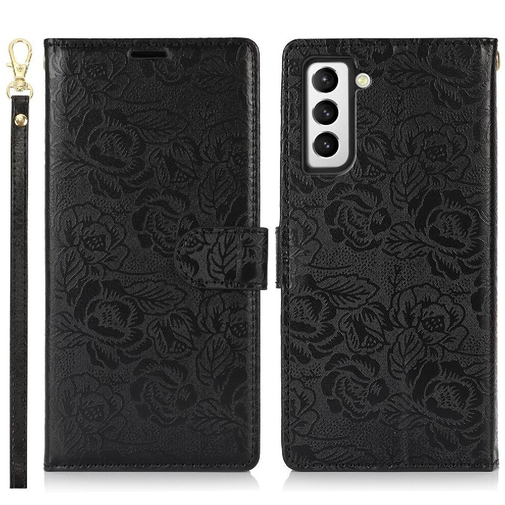 (Black) Flip Case For Samsung Galaxy S21 Soft Tpu Wallet Wrist Lanyard Magnetic Closure Black 764549421688