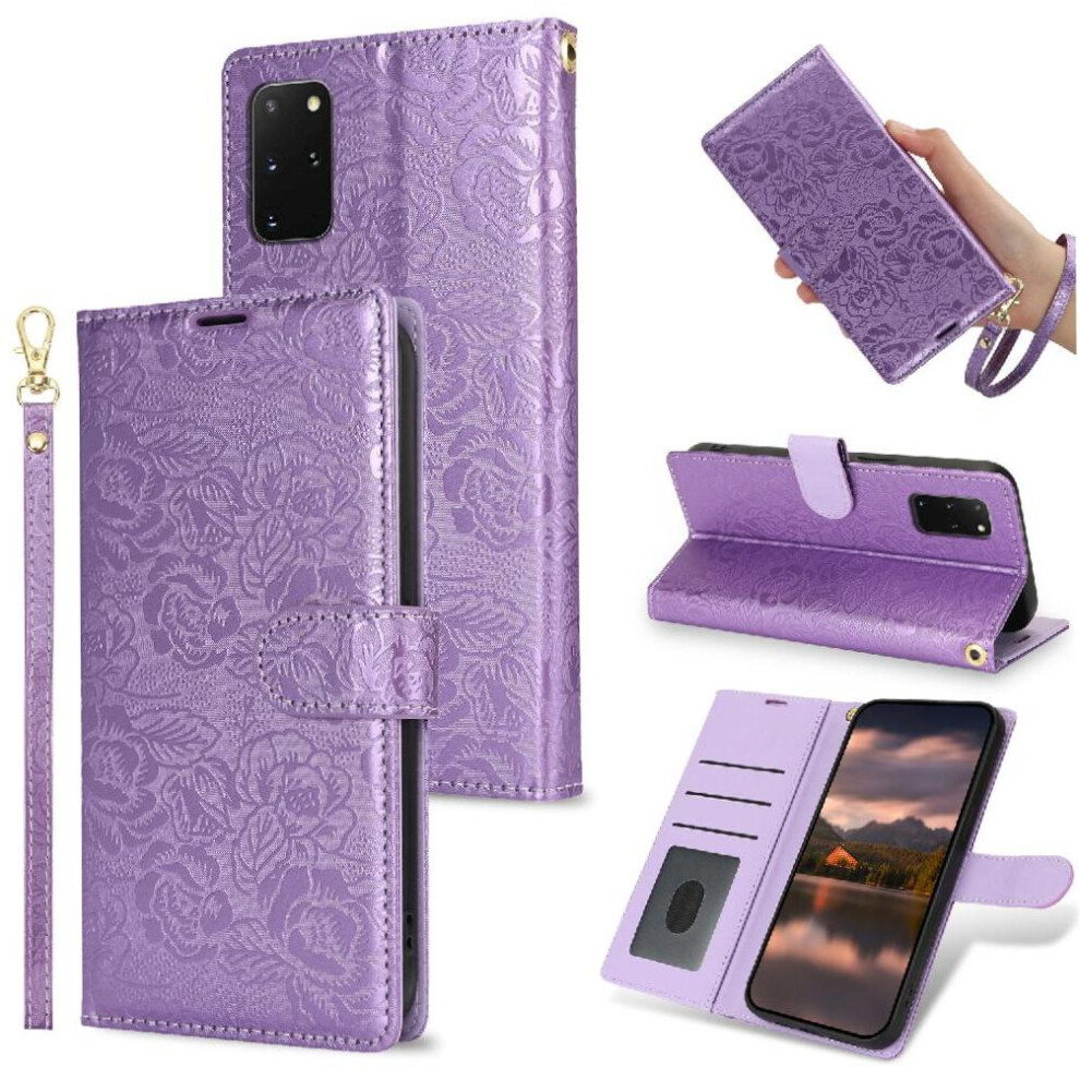 (Purple) Flip Case For Samsung Galaxy S20 Plus Wrist Lanyard Wallet Magnetic Closure Soft Tpu Purple 764549421794