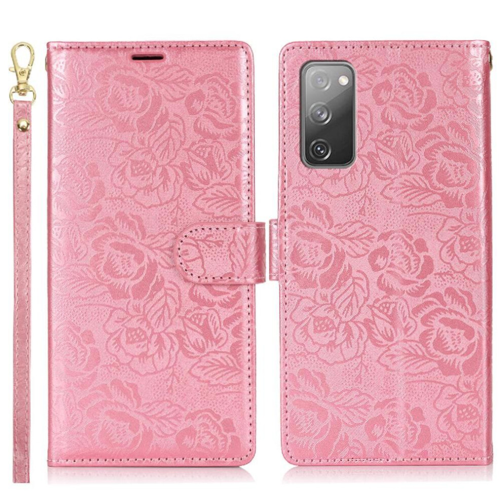 (Pink) Flip Case For Samsung Galaxy S20 Fe Magnetic Closure Wallet Wrist Lanyard Soft Tpu Pink 764549421855