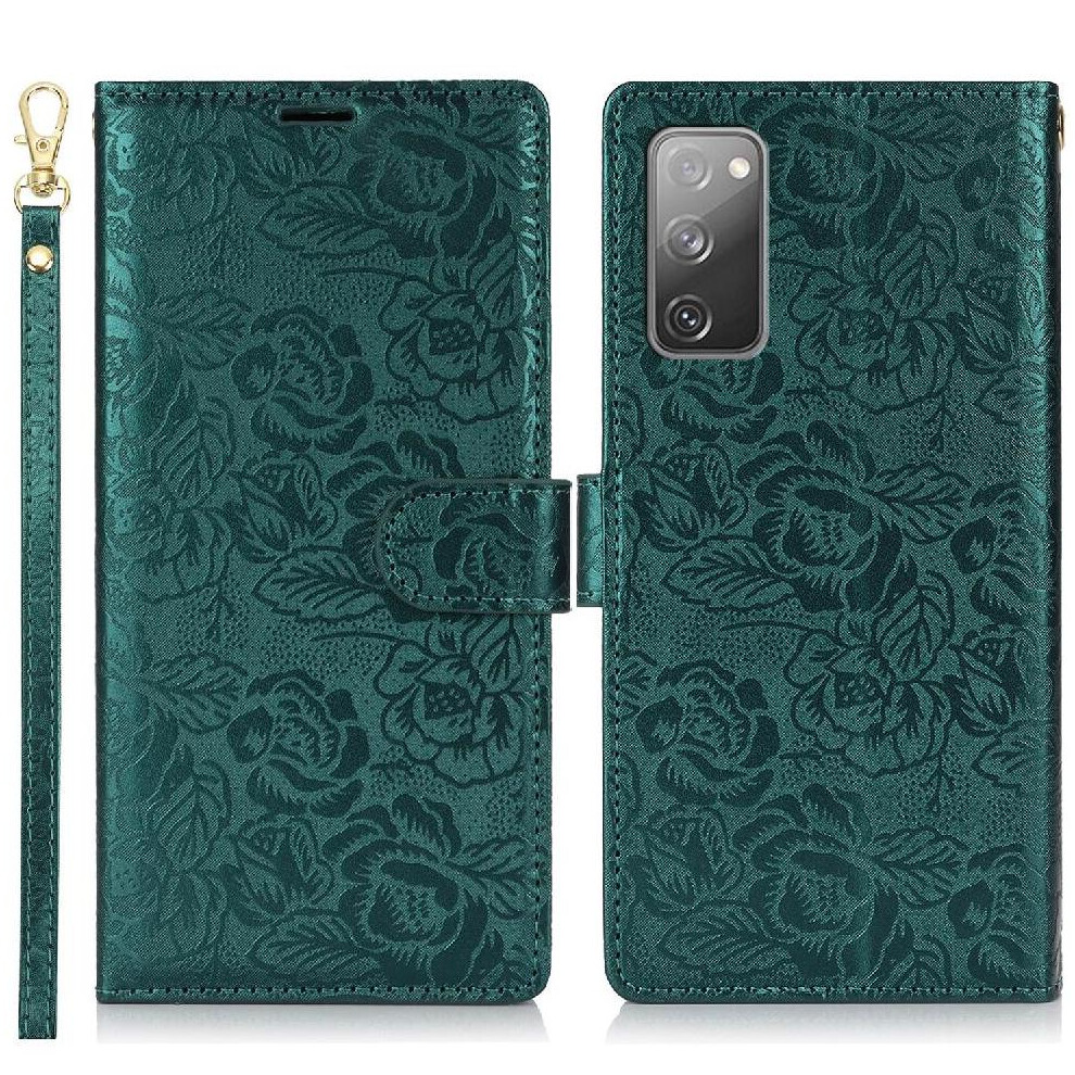(Green) Flip Case For Samsung Galaxy S20 Fe Magnetic Closure Wallet Wrist Lanyard Soft Tpu Green 764549421824