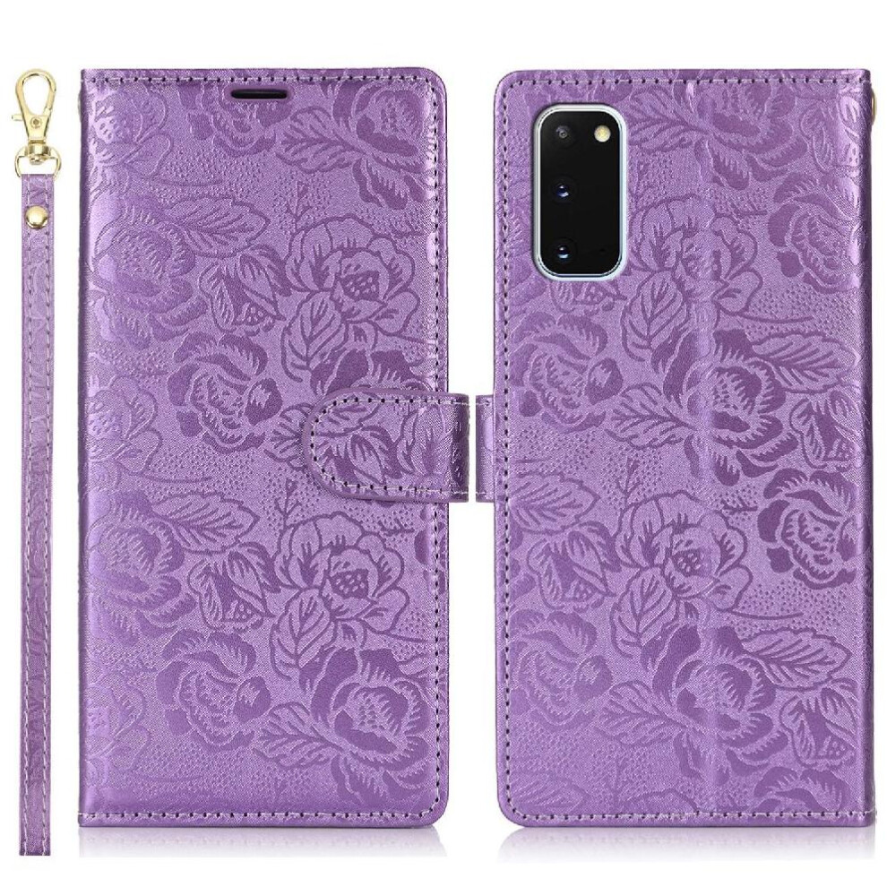 (Purple) Flip Case For Samsung Galaxy S20 Soft Tpu Magnetic Closure Wrist Lanyard Wallet Purple 764549421893